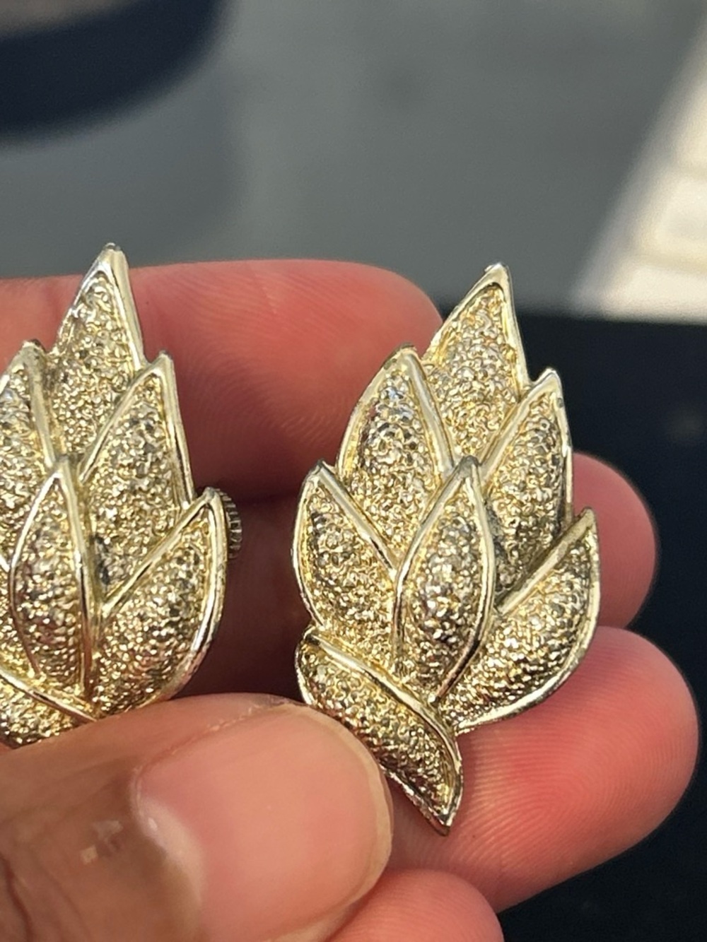 Coro Gold Leaf Pavé Clip-On Earrings